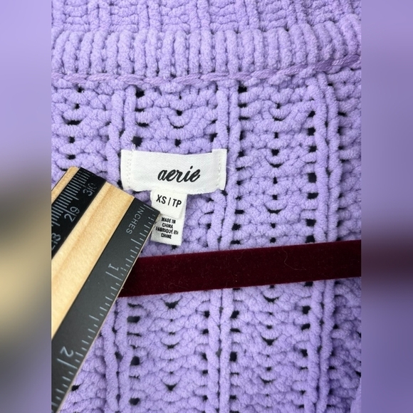 Aerie Cable Car Quarter Zip  Soft‎ Warm Purple Oversize Sweater Size XS - Picture 6 of 13